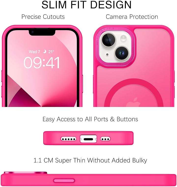 BENTOBEN Magnetic for iPhone 13 Case & iPhone 14 Case [Compatible with Magsafe] Translucent Matte Phone Case iPhone 13/14 Slim Thin Shockproof Women Men Protective Cover Cases, Hot Pink - Image 8