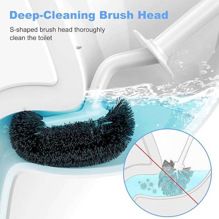 HAMITOR Toilet Bowl Brush Holder Set: Curved Design with Holder for Deep Cleaning Under Rim - Compact Hidden Scrubber for Small Space - Modern RV Bathroom Accessories - White 1 Pack - Image 3