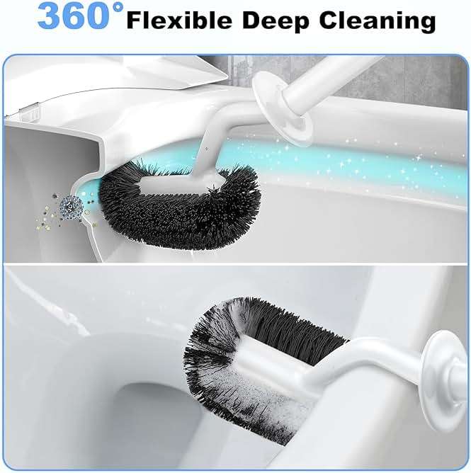 HAMITOR Toilet Bowl Brush Holder Set: Curved Design with Holder for Deep Cleaning Under Rim - Compact Hidden Scrubber for Small Space - Modern RV Bathroom Accessories - White 1 Pack - Image 4