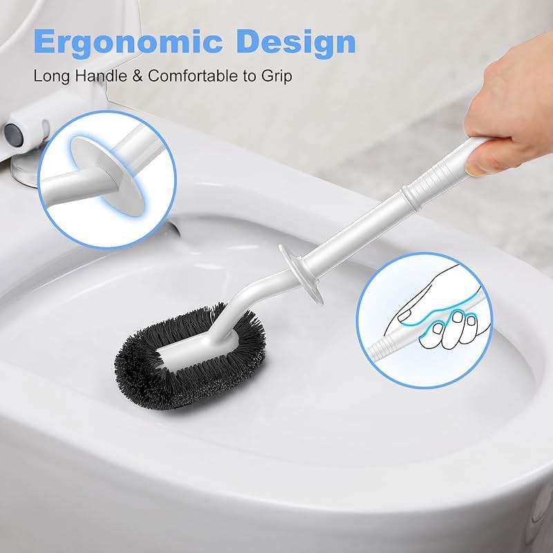 HAMITOR Toilet Bowl Brush Holder Set: Curved Design with Holder for Deep Cleaning Under Rim - Compact Hidden Scrubber for Small Space - Modern RV Bathroom Accessories - White 1 Pack - Image 6