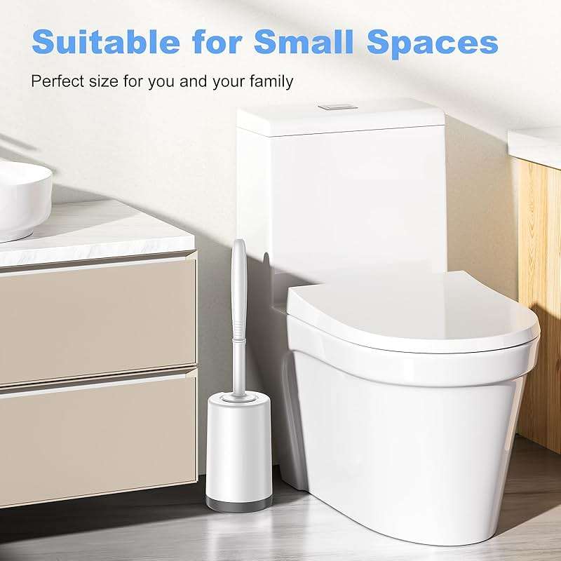 HAMITOR Toilet Bowl Brush Holder Set: Curved Design with Holder for Deep Cleaning Under Rim - Compact Hidden Scrubber for Small Space - Modern RV Bathroom Accessories - White 1 Pack - Image 7