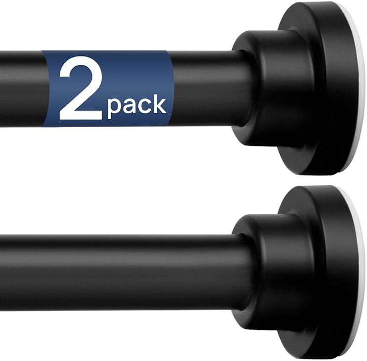ENJOYBASICS 2 Pack Adjustable Spring Tension Curtain Rods 32 to 66 Inches, Stainless Steel Matte Black Shower Rod No Drilling for Window, Bathroom, Closet, Room Divider, 7/8" Diameter - Image 1