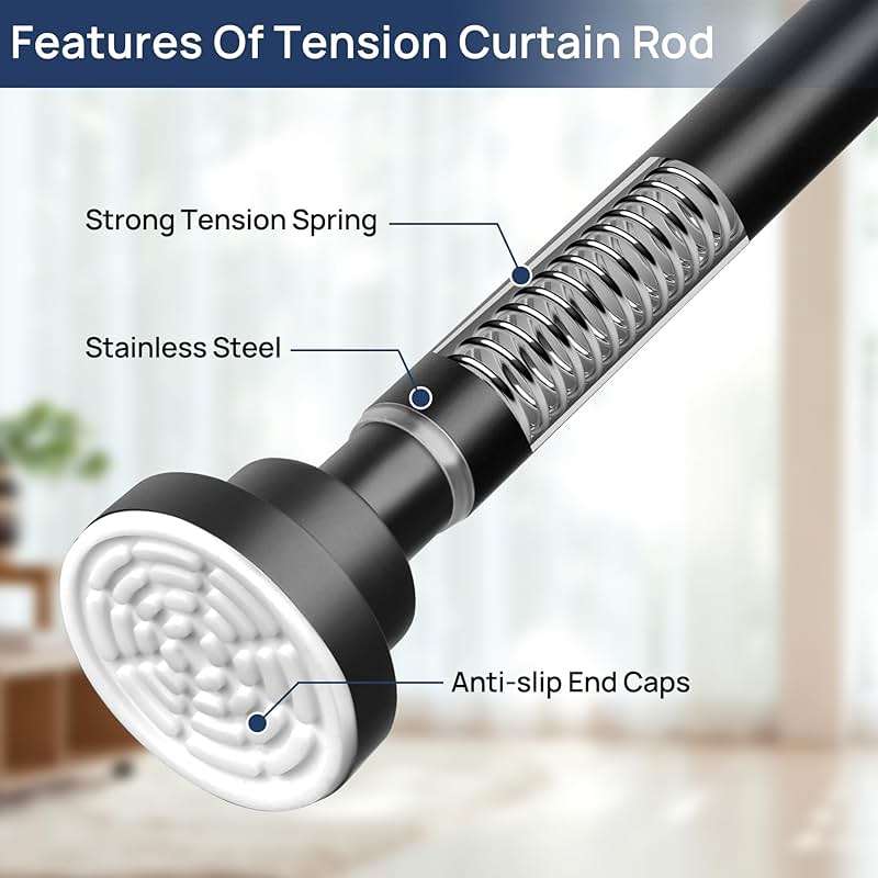 ENJOYBASICS 2 Pack Adjustable Spring Tension Curtain Rods 32 to 66 Inches, Stainless Steel Matte Black Shower Rod No Drilling for Window, Bathroom, Closet, Room Divider, 7/8" Diameter - Image 4