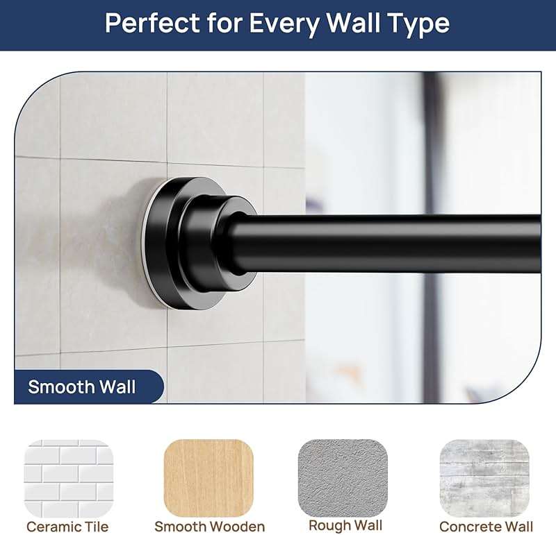 ENJOYBASICS 2 Pack Adjustable Spring Tension Curtain Rods 32 to 66 Inches, Stainless Steel Matte Black Shower Rod No Drilling for Window, Bathroom, Closet, Room Divider, 7/8" Diameter - Image 5