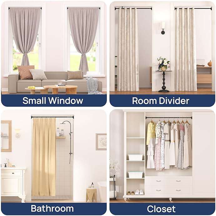 ENJOYBASICS 2 Pack Adjustable Spring Tension Curtain Rods 32 to 66 Inches, Stainless Steel Matte Black Shower Rod No Drilling for Window, Bathroom, Closet, Room Divider, 7/8" Diameter - Image 6