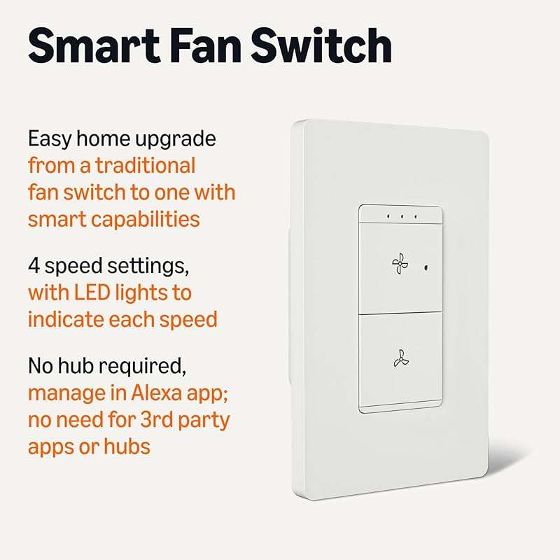 Amazon Basics Smart Ceiling Fan Control Switch, 4-Speed, Single Pole, Voice Control, Works with Alexa Only, Control from Anywhere, 2.4 GHz Wi-Fi, No Hub Required, White - Image 2