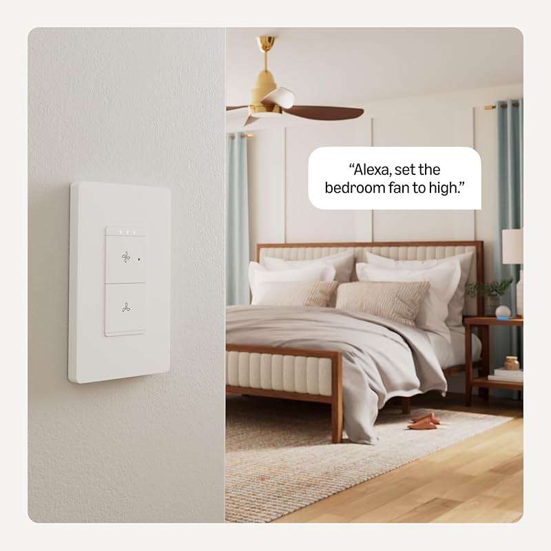 Amazon Basics Smart Ceiling Fan Control Switch, 4-Speed, Single Pole, Voice Control, Works with Alexa Only, Control from Anywhere, 2.4 GHz Wi-Fi, No Hub Required, White - Image 5