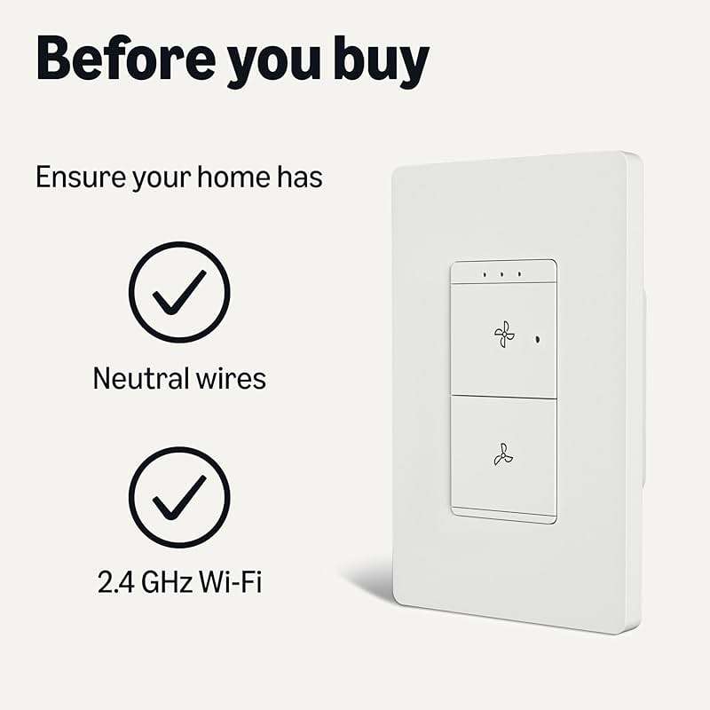Amazon Basics Smart Ceiling Fan Control Switch, 4-Speed, Single Pole, Voice Control, Works with Alexa Only, Control from Anywhere, 2.4 GHz Wi-Fi, No Hub Required, White - Image 6