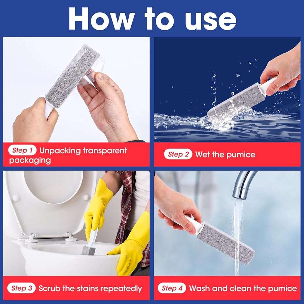 AZEN 5 Pack Pumice Stone for Cleaning, Pumie Scouring Stick with Handle, Pumice Stone Toilet Bowl Cleaner, Hard Water Stain Remover for Toilet, Bathroom, Kitchen Sink, Grill - Image 6