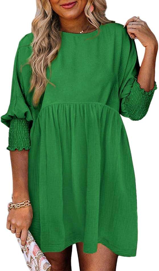 Dokotoo Womens Fall Dresses Casual Tunic Dress Short Sleeve Crew Neck Flowy Babydoll Dress - Image 1