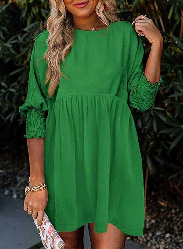 Dokotoo Womens Fall Dresses Casual Tunic Dress Short Sleeve Crew Neck Flowy Babydoll Dress - Image 2
