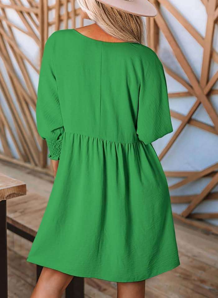 Dokotoo Womens Fall Dresses Casual Tunic Dress Short Sleeve Crew Neck Flowy Babydoll Dress - Image 3