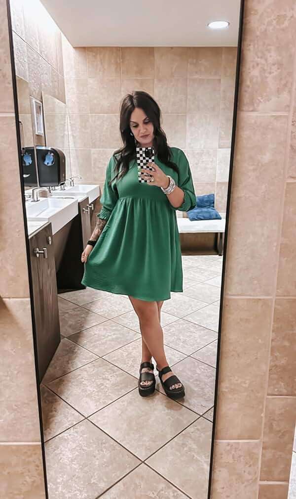 Dokotoo Womens Fall Dresses Casual Tunic Dress Short Sleeve Crew Neck Flowy Babydoll Dress - Image 4
