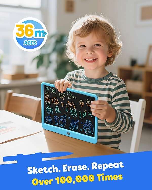 TEKFUN 12 Inch LCD Writing Tablet for Kids, Coloring Drawing Pad, Mess Free Doodle Board, Airplane Travel Toys for Boys and Toddlers, Road Trip Essentials, Gifts for 3 4 5 6 7 8 Year Old Girls(Blue) - Image 2
