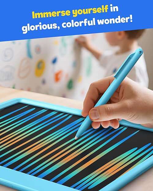 TEKFUN 12 Inch LCD Writing Tablet for Kids, Coloring Drawing Pad, Mess Free Doodle Board, Airplane Travel Toys for Boys and Toddlers, Road Trip Essentials, Gifts for 3 4 5 6 7 8 Year Old Girls(Blue) - Image 4