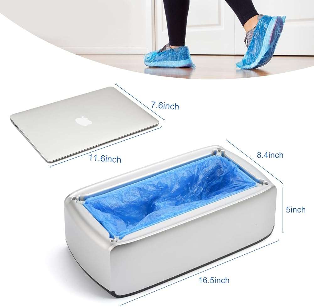 LYSHIYI Shoe Cover Dispenser with 200pcs Disposable Shoe Covers, Automatic Shoe Cover Machine Fits shoes up to Men's size 12, Suitable for Home, Factory, Hospital (Silver) - Image 2