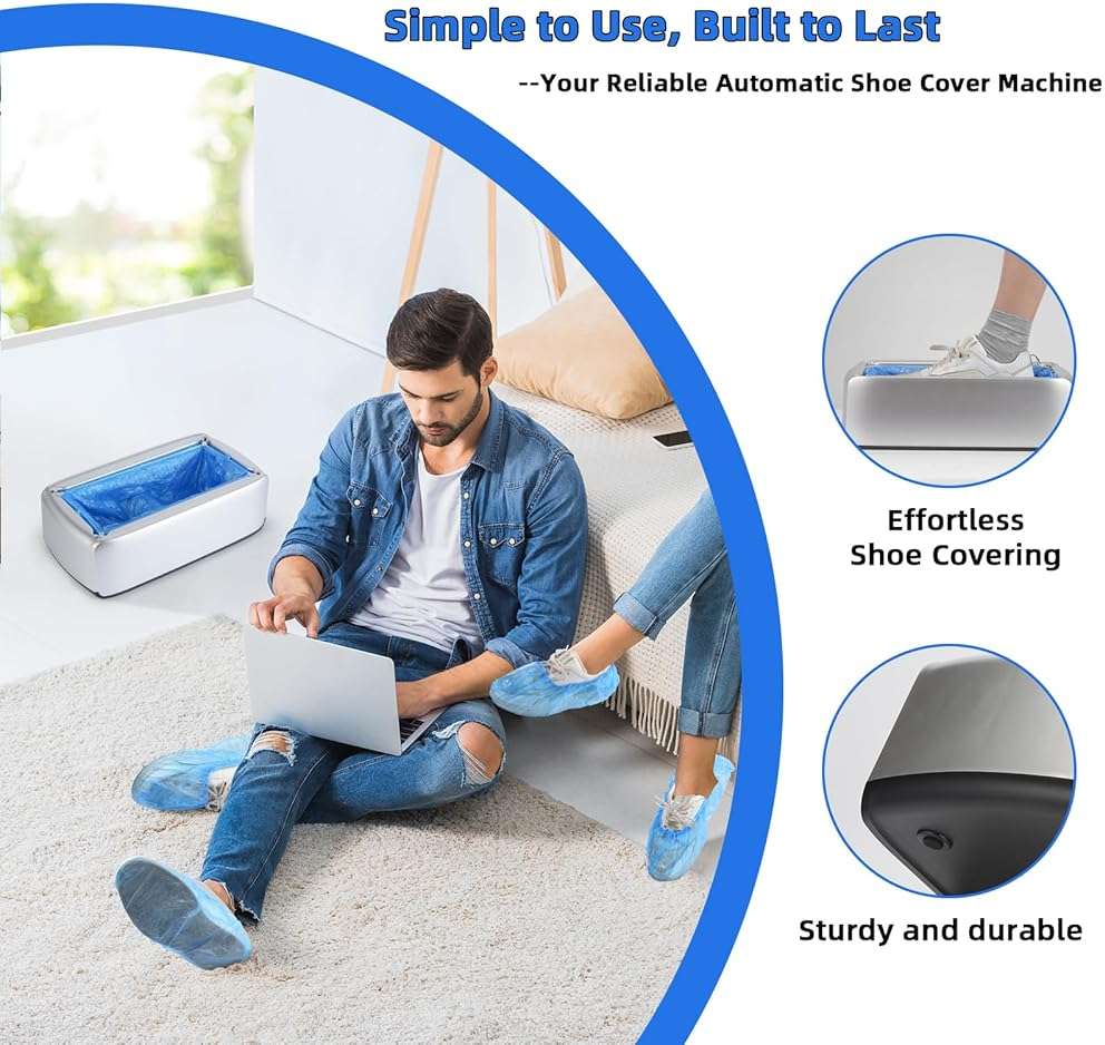 LYSHIYI Shoe Cover Dispenser with 200pcs Disposable Shoe Covers, Automatic Shoe Cover Machine Fits shoes up to Men's size 12, Suitable for Home, Factory, Hospital (Silver) - Image 3