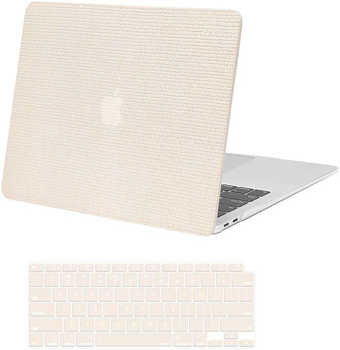 MOSISO Compatible with MacBook Air 13 inch Case 2022 2021 2020 2019 2018 A2337 M1 A2179 A1932, Reduces-Fingerprints Square Grid PU Leather Coated Plastic Hard Shell Case&Keyboard Cover, Beige - Image 1