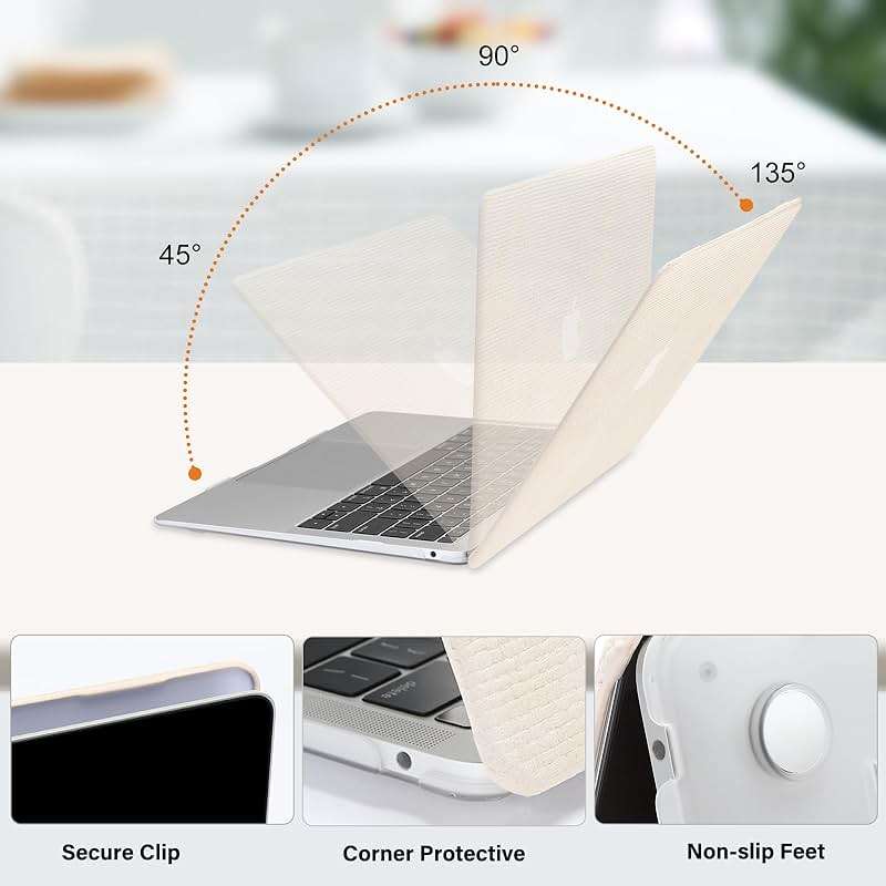 MOSISO Compatible with MacBook Air 13 inch Case 2022 2021 2020 2019 2018 A2337 M1 A2179 A1932, Reduces-Fingerprints Square Grid PU Leather Coated Plastic Hard Shell Case&Keyboard Cover, Beige - Image 5