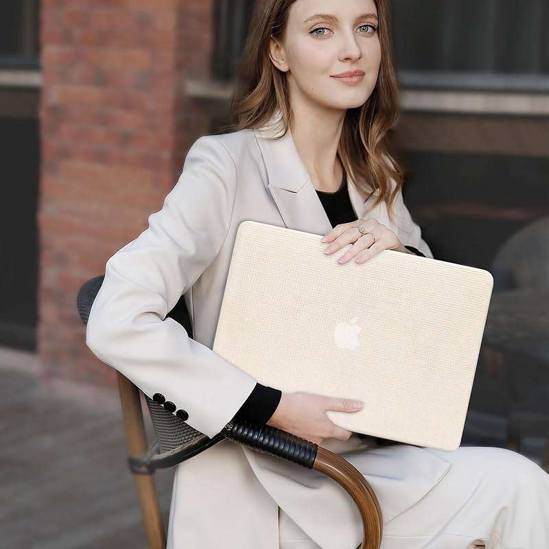 MOSISO Compatible with MacBook Air 13 inch Case 2022 2021 2020 2019 2018 A2337 M1 A2179 A1932, Reduces-Fingerprints Square Grid PU Leather Coated Plastic Hard Shell Case&Keyboard Cover, Beige - Image 7