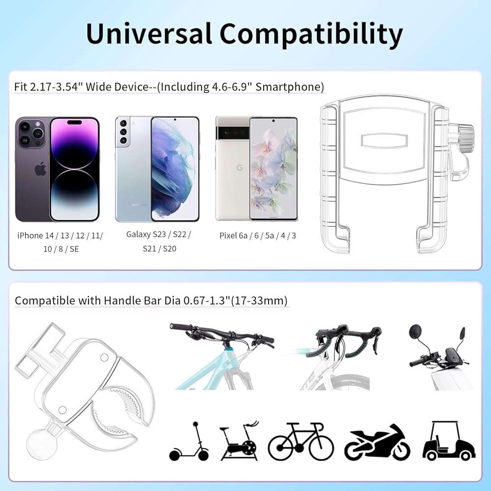 Bike Phone Mount Holder, [Camera Friendly] Motorcycle Phone Mount for Electric Scooter, Mountain, Dirt Bike and Motorcycle - 360° Rotate Suitable for iPhone & Android Smartphones from 4.5-7.0 inches - Image 5