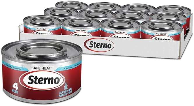 Sterno Fuel Cans - 4-Hour Burn, (12-Pack) Chafing Dish Fuel Can Burners for Food Warmer, Resealable Chafer Fuel Canned Heat, Safe Heat - Image 1