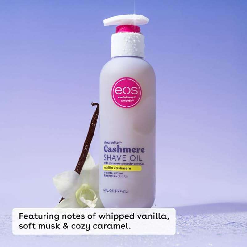 eos Cashmere Shave Oil – Vanilla Cashmere, Moisturizing Shave Oil with Shea Butter & Glycerin, Helps Prevents Irritation & Razor Burn, Vegan, 6 fl oz - Image 2