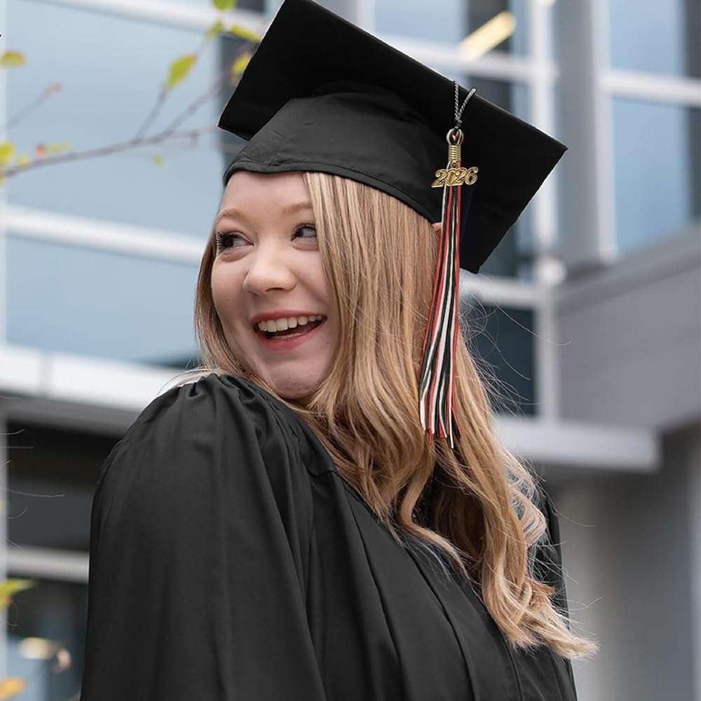 Endea Graduation Mixed Triple Color Tassel with Gold Date Drop (Black/Red/White, 2026) - Image 2