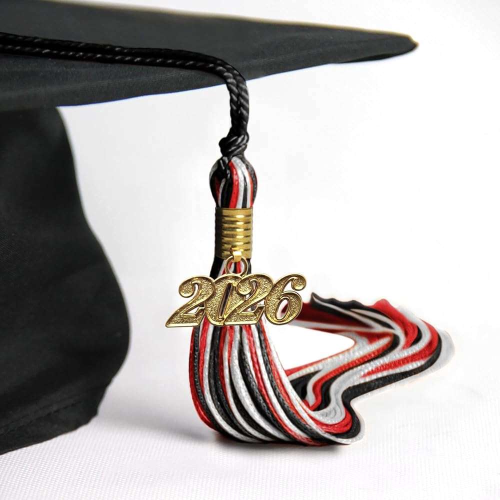 Endea Graduation Mixed Triple Color Tassel with Gold Date Drop (Black/Red/White, 2026) - Image 5