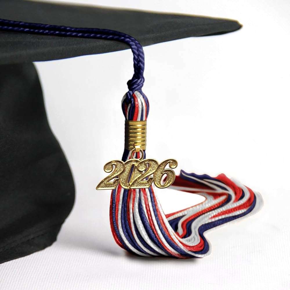 Endea Graduation Mixed Triple Color Tassel with Gold Date Drop (Navy Blue/Red/White, 2026) - Image 5