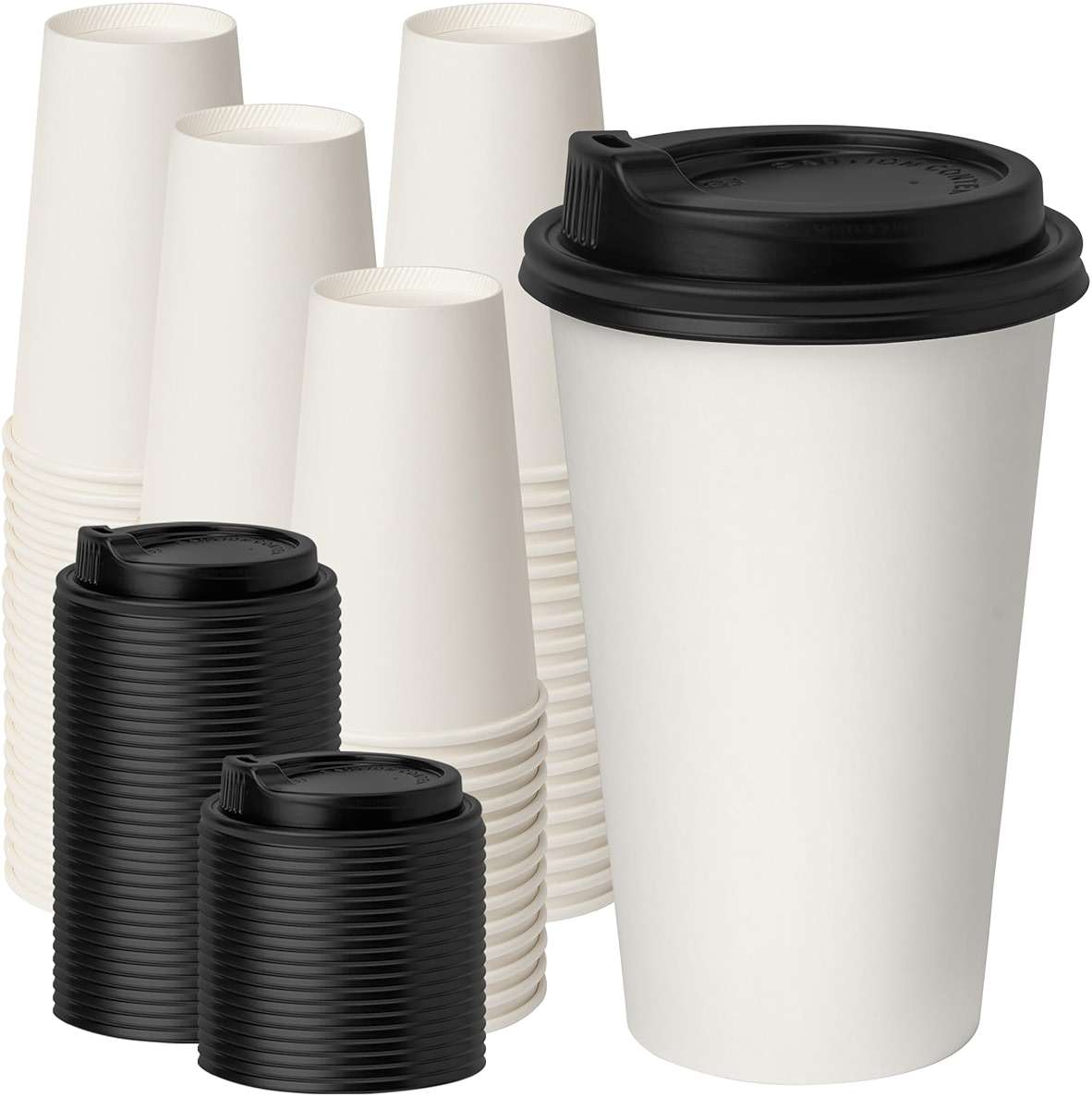 RACETOP Coffee Cups with Lids 16 oz 100 Pack, Disposable Paper Cups with Lids, To Go Hot Cups for Home/Office - Image 1