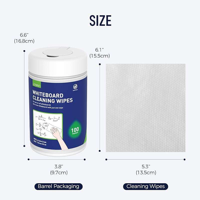 Loukin Whiteboard Cleaning Wipes, Dry Erase Board Cleaning Wipes, Non-toxic White board Wipes, 100 Wipes per Canister, 6 Pack - Image 2