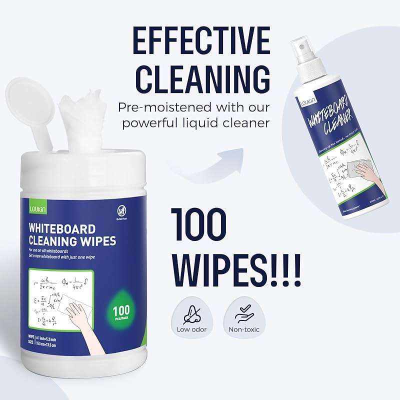 Loukin Whiteboard Cleaning Wipes, Dry Erase Board Cleaning Wipes, Non-toxic White board Wipes, 100 Wipes per Canister, 6 Pack - Image 3