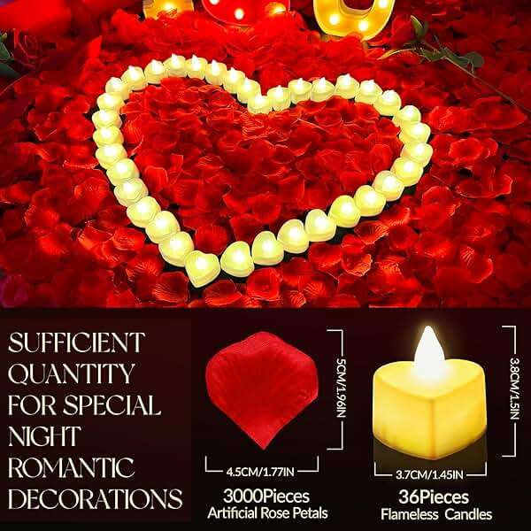 3000Pcs Red Rose Petals with 36Pcs LED Tea Lights Candles, Romantic Gifts for Her, Special Night, Date Night Ideas, Wedding, Anniversary, Proposal - Image 3