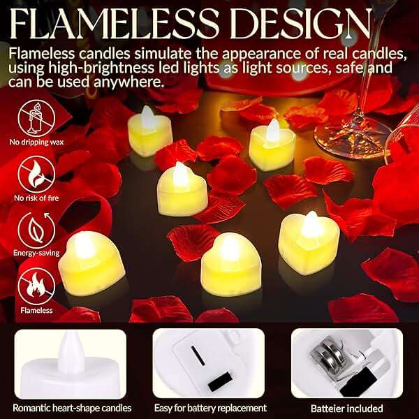 3000Pcs Red Rose Petals with 36Pcs LED Tea Lights Candles, Romantic Gifts for Her, Special Night, Date Night Ideas, Wedding, Anniversary, Proposal - Image 4
