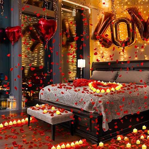 3000Pcs Red Rose Petals with 36Pcs LED Tea Lights Candles, Romantic Gifts for Her, Special Night, Date Night Ideas, Wedding, Anniversary, Proposal - Image 5