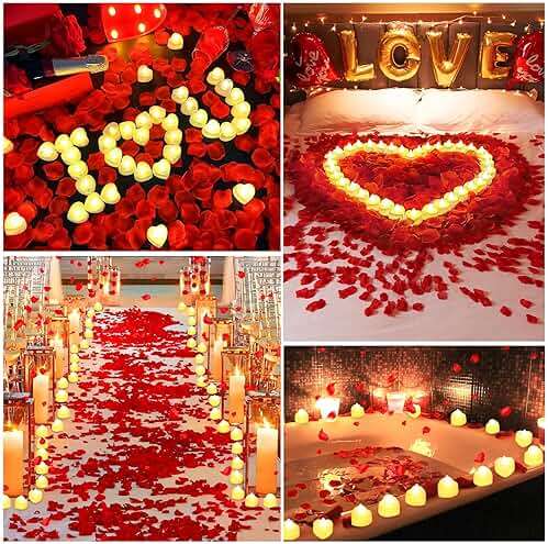 3000Pcs Red Rose Petals with 36Pcs LED Tea Lights Candles, Romantic Gifts for Her, Special Night, Date Night Ideas, Wedding, Anniversary, Proposal - Image 7