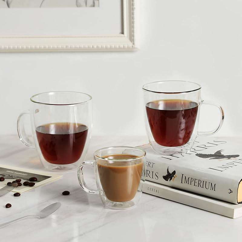 CNGLASS Glass Coffee Mugs 12oz,Double Walled Insulated Cappuccino Mug with Handle,Clear Espresso Cups for Cappuccino,Latte,Tea Bags,Hot and Cold Beverages,Set of 4 - Image 7