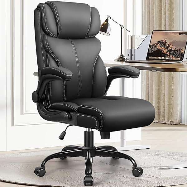 HeroSet Office Chair, Ergonomic Big and Tall Computer Desk Chairs, Executive Breathable Leather Chair with Adjustable Flip-up Armrests, Lumbar Support Swivel PC Chair with Rocking Function,Matte Black - Image 1