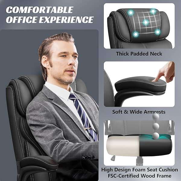 HeroSet Office Chair, Ergonomic Big and Tall Computer Desk Chairs, Executive Breathable Leather Chair with Adjustable Flip-up Armrests, Lumbar Support Swivel PC Chair with Rocking Function,Matte Black - Image 8