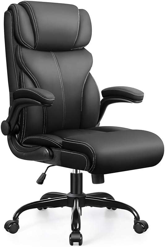 HeroSet Office Chair, Ergonomic Big and Tall Computer Desk Chairs, Executive Breathable Leather Chair with Adjustable Flip-up Armrests, Lumbar Support Swivel PC Chair with Rocking Function,Matte Black - Image 9