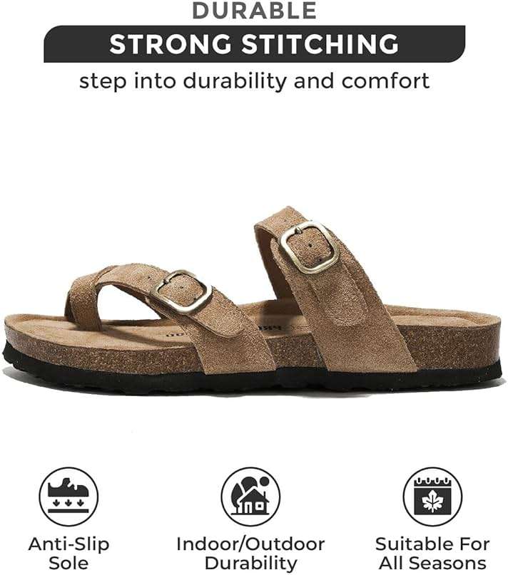 Project Cloud 100% Genuine Leather Womens Sandals -Lightweight Womens Slides Memory Foam Insole & Cork Footbed Sandals Women - Non-Slip Beach Essentials Summer Sandals for Women 2026 (Lian) - Image 3