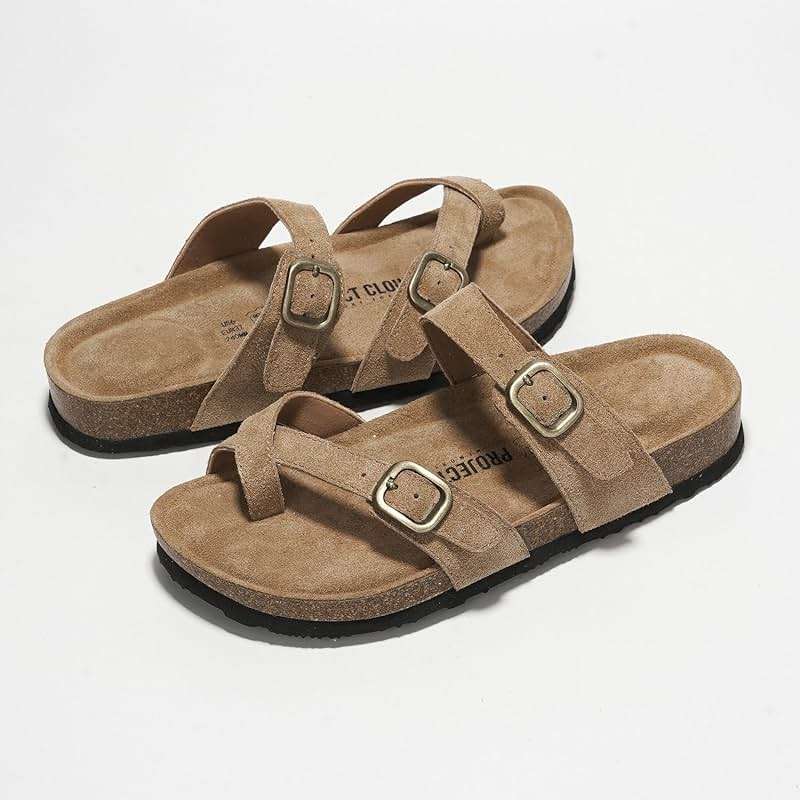 Project Cloud 100% Genuine Leather Womens Sandals -Lightweight Womens Slides Memory Foam Insole & Cork Footbed Sandals Women - Non-Slip Beach Essentials Summer Sandals for Women 2026 (Lian) - Image 6