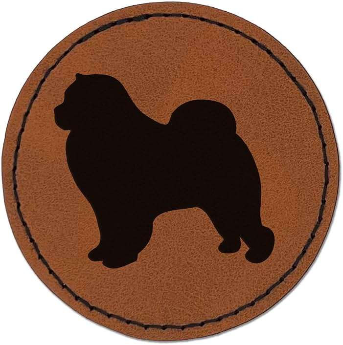 Chow Chow Dog Solid Round Iron-On Engraved Faux Leather Patch Applique - 2.5 Inch - Brown - Image 1