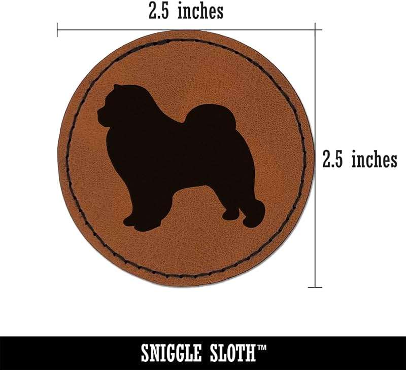 Chow Chow Dog Solid Round Iron-On Engraved Faux Leather Patch Applique - 2.5 Inch - Brown - Image 2