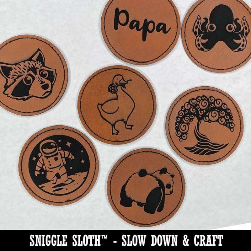 Chow Chow Dog Outline Round Iron-On Engraved Faux Leather Patch Applique - 2.5 Inch - Brown - Image 4