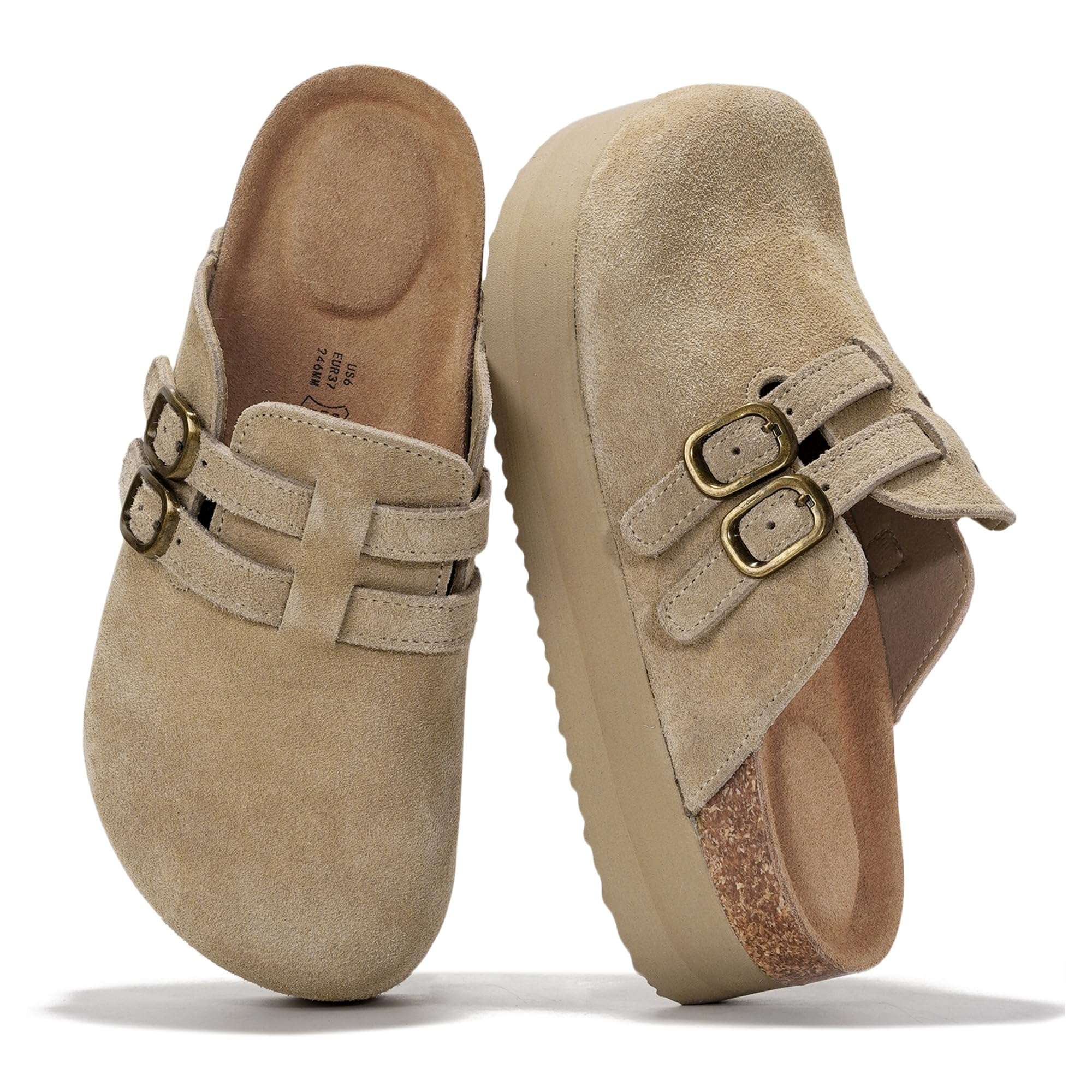 Project Cloud 100% Genuine Leather Womens Clogs - Mules for Women with Ultra Soft Memory Foam Insoles, 1.5 Inch Wedge Platform Clogs, Lightweight Non-Slip Outsole, Arch Support (Stephi) - Image 1