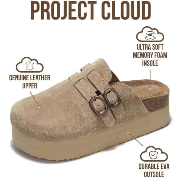 Project Cloud 100% Genuine Leather Womens Clogs - Mules for Women with Ultra Soft Memory Foam Insoles, 1.5 Inch Wedge Platform Clogs, Lightweight Non-Slip Outsole, Arch Support (Stephi) - Image 2