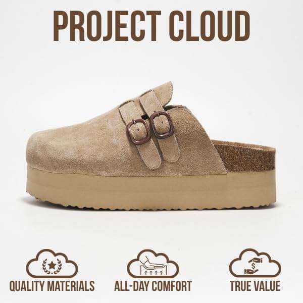Project Cloud 100% Genuine Leather Womens Clogs - Mules for Women with Ultra Soft Memory Foam Insoles, 1.5 Inch Wedge Platform Clogs, Lightweight Non-Slip Outsole, Arch Support (Stephi) - Image 3