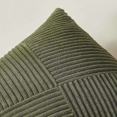 Topfinel Olive Green Decorative Throw Pillow Covers Set of 2 18x18 Inches for Couch Bed Sofa, Boho Aesthetic Home Decor, Soft Corduroy Striped Patchwork Windmill Textured Cushion Cases 45x45 cm - Image 4